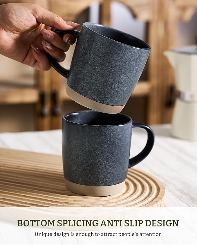 famiware Coffee Mugs Set of 8, Milkyway 13 oz Mug Set, Ceramic Cup Set with Handle for Coffee, Tea, Cocoa, Milk, Matte Dark Charcoal - Image 2