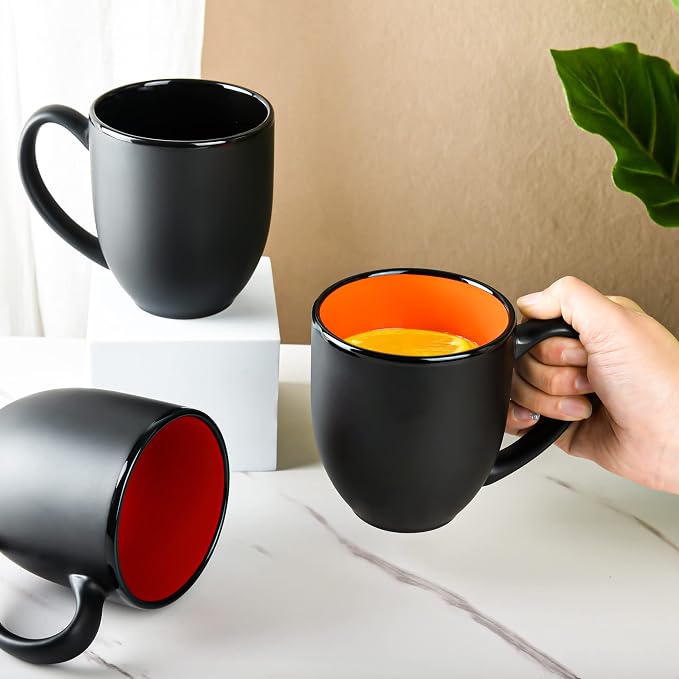 BYCNZB 16oz ceramic Coffee Mug Sets with Large Handles Matte Black Porcelain Mug Multiple colors Cups for Coffee, Tea, Juice, Cocoa Set of 6 (16oz) - Image 4