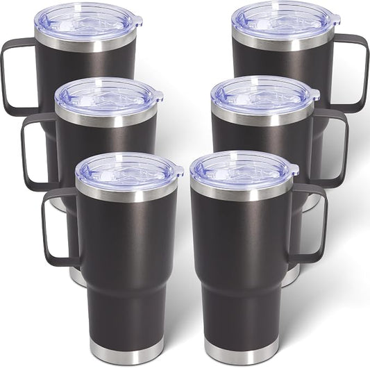 20 oz Tumbler with Handle and Lid Insulated Travel Coffee Mug Grey 6P | Stainless Steel Tumbler, coffee tumbler with handle,Spill Proof Double Wall Vacuum Tumbler Cup Keep Drink Hot & Cold by ATQTQ