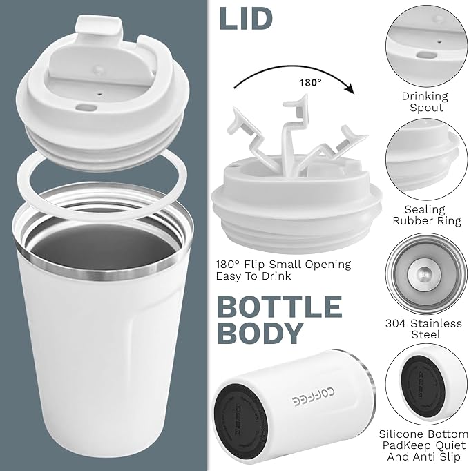 Insulated Travel Coffee Mug, Stainless Steel Coffee Cup with Leakproof Lid | Double-wall insulation keeps drinks hot or cold for hours, with a leakproof lid and portable stainless steel design - Image 2