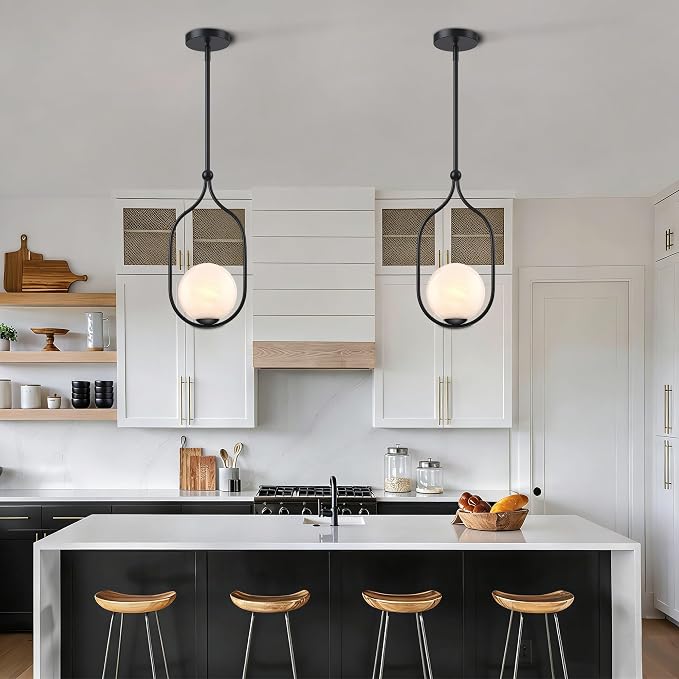 Globe Pendant Light, Modern Bubble Chandelier and Hand Blown Glass Chandelier with Black Finish Adjustable Rods for Kitchen Island Dinning Room Bedroom Living Room Home Owners - Image 4