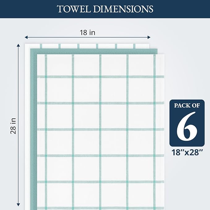LANE LINEN Cotton Kitchen Towels and Dish Cloths Set, 6-Pack – Absorbent, Quick-Drying Dish Towel, 18" x 28", Soft, Premium Hand and Tea Towels - Aqua - Image 3