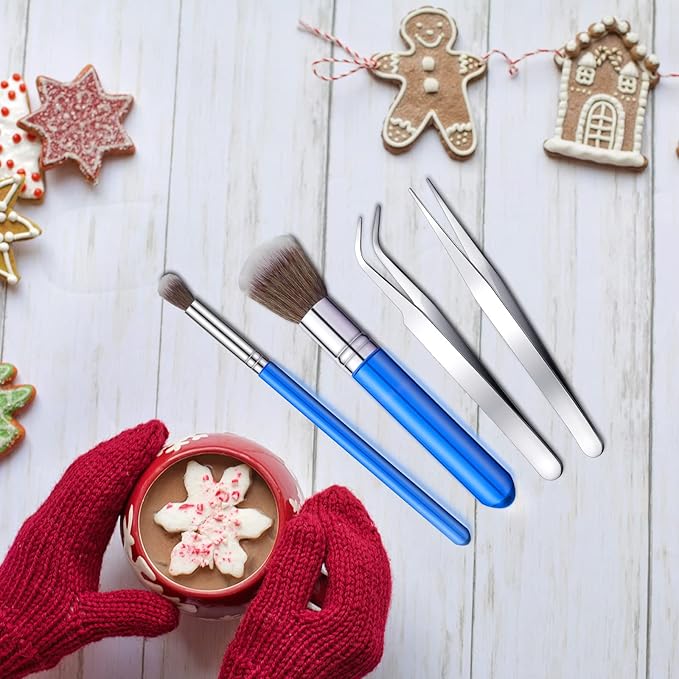 15 Pieces Cake Decorating Tool Set Include Cookie Decoration Brushes Cookie Scriber Needles Sugar Stir Needles Elbow and Straight Tweezers for Biscuit Cake Fondant Decor Supplies(Blue)