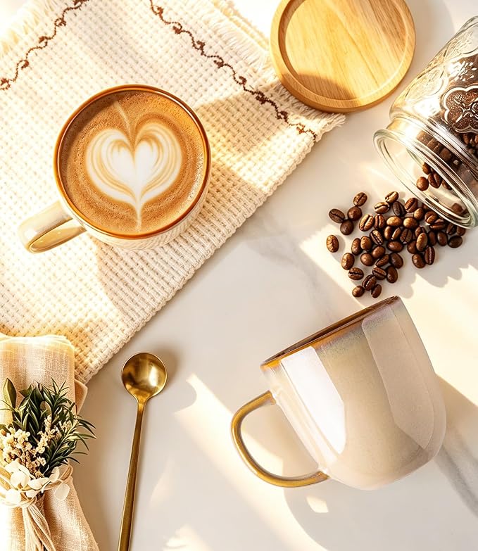 LERATIO Ceramic Coffee Mugs Set of 6,12oz Handmade Coffee Mugs Set with Large Handle for Cappuccino/Latte/Tea/Hot Cocoa, Dishwasher & Microwave Safe-Pale Kahki - Image 3