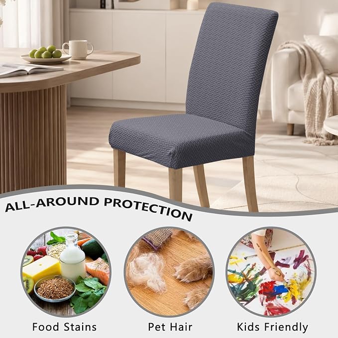 Promindfly Dining Chair Covers, 3D Jacquard Fabric Chair Covers for Dining Room, Anti-Scratch Chair Covers Set of 6, Stretch Washable Dining Chair Covers for Kitchen, Hotel - Image 4