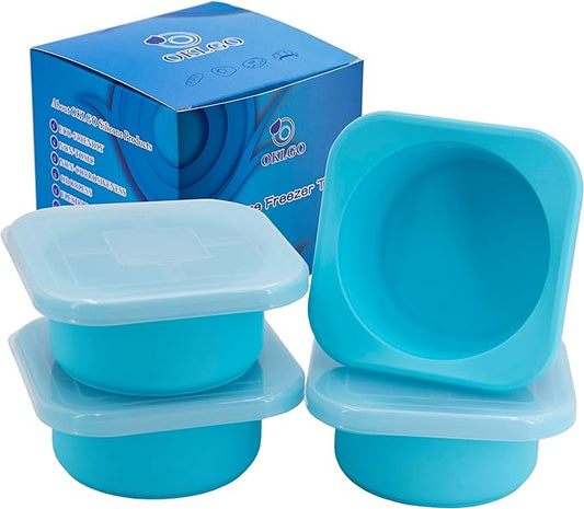 Freezer Soup Tray Silicone Molds - 2 Cup Freezer Cube With Lid,Food Storage Container for Soup Sauce Meal Prep,4 Pack