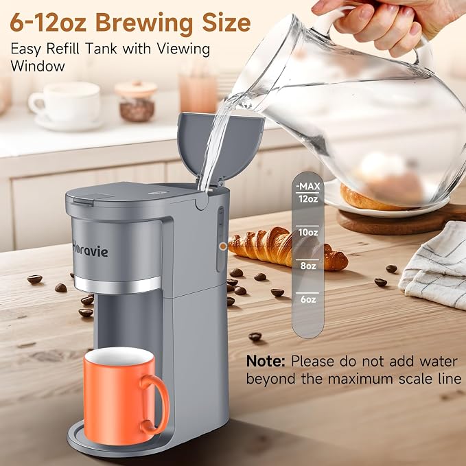 Small Single Serve Coffee Maker, One Cup Coffee Machine for K-Cup & Grounds | Portable Pod Coffee Maker, Fast Brew, 6 to 12 oz. Brew Sizes, One Button Design, Easy for Elder to Use, Space Saving, Black - Image 6