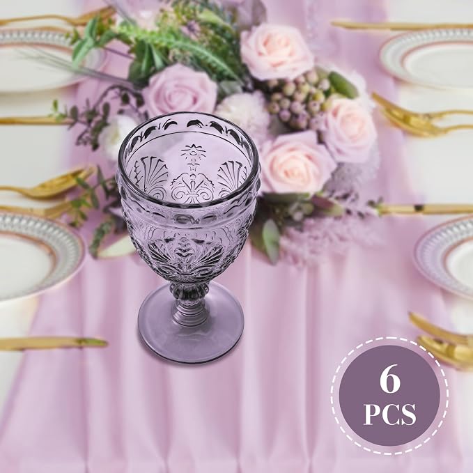 6 Pcs Purple Wine Glasses,Goblet Glasses,Vintage Glassware, Made of Sturdy and Durable Glass Can be Used for Weddings, Everyday Fun Parties and More! - Image 5
