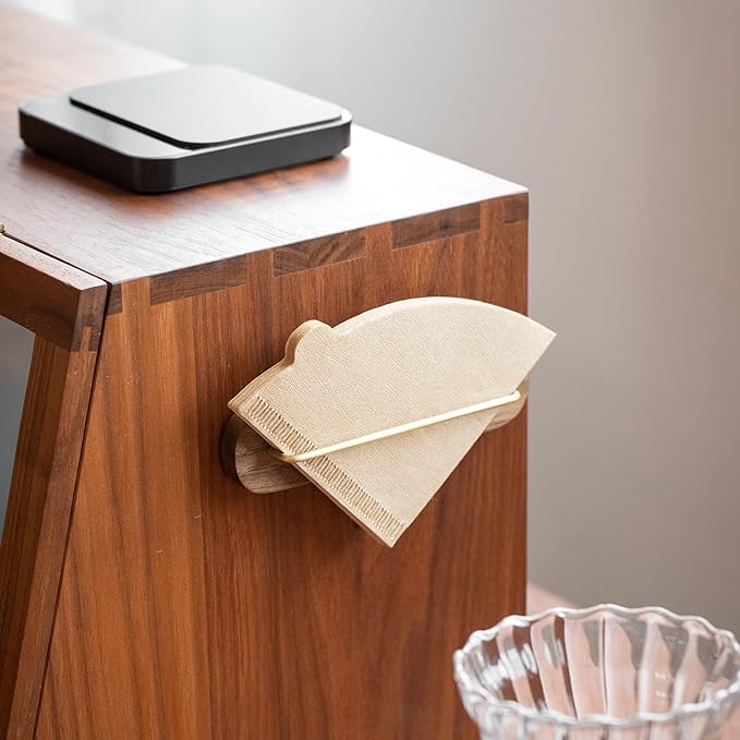 Coffee Filter Holder, Cone Coffee Filter Holder Storage, Coffee Filter Stand for V60 Coffee Filters Size #01 and #02 (B Walnut)
