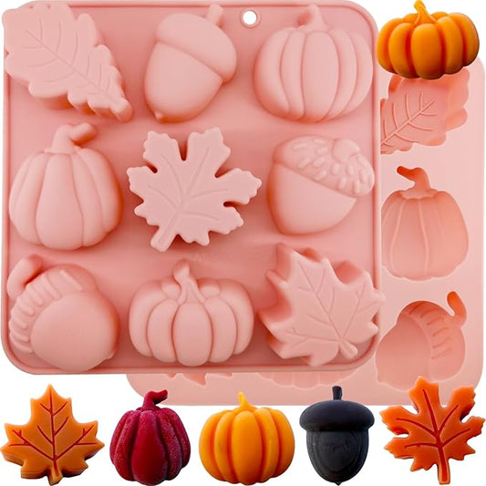2Pcs 3D Pumpkin Silicone Mold Fall Silicone Mold Halloween Thanksgiving Candy Mold Autumn Maple Leaf Acornshape Chocolate Candy Cake Pan Baking Tray Molds for Cake Decoration upcake Toppers Resin Cand