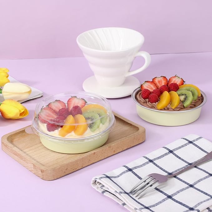 Beasea Mini Pie Pans with Lids, 50 Pack 7.3oz Disposable Aluminum Foil Tart Pans, 4 Inch Round Oven Baking Mini Cake Cups Tin for Cheesecake Pie Tart Quiche - Sage Green - Image 6