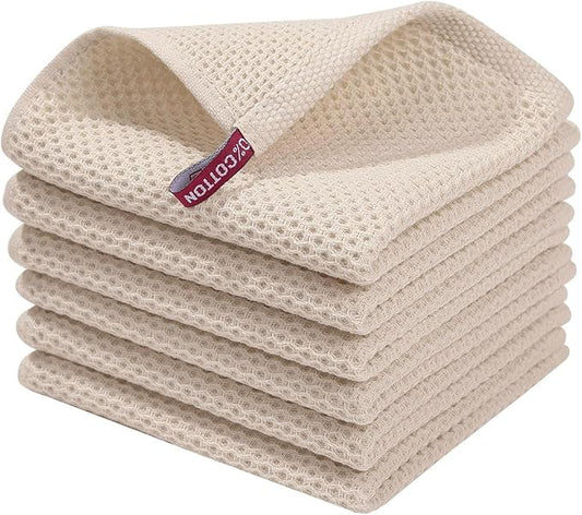 Homaxy 100% Cotton Waffle Weave Kitchen Dish Cloths 6-Pack, Beige | 12 x 12 Inches, Ultra Soft Absorbent Dish Towels, Quick Drying Dish Rags with Hanging Loop by Homaxy