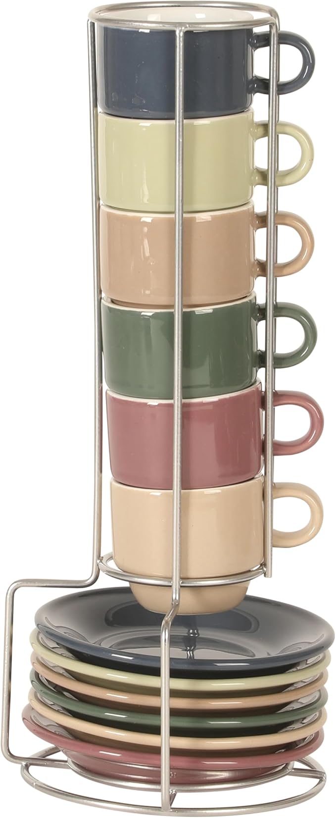 Gibson Home Brew Harmony 13 Piece Espresso Cup Set with Metal Rack, Stoneware Espresso Cups & Saucers, Solid Color Stackable Coffee Set, Café Style, Dishwasher & Microwave Safe - Image 6