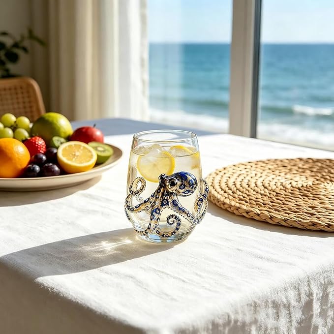 Artisan Blue Octopus Glassware Handmade 3D Ocean Decor Gift - Image 2