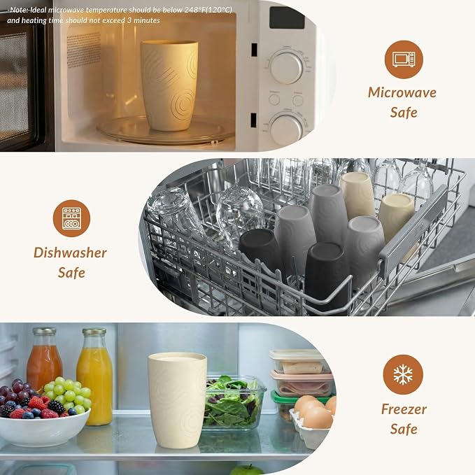 Homienly Premium Wheat Straw Cups Set of 6, Reusable 16oz Water Glasses Lightweight and Unbreakable Drinking Cups,Alternative Plastic Cup Dishwasher Safe Cups for Home and Outdoor - GreyStone - Image 6