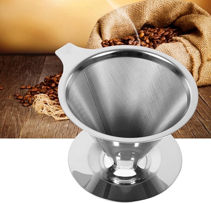Eujgoov Double Layer Food Grade Stainless Steel Coffee Filter Silver 100x60mm Washable Reusable Fast Filtration for Home Office Travel Camping