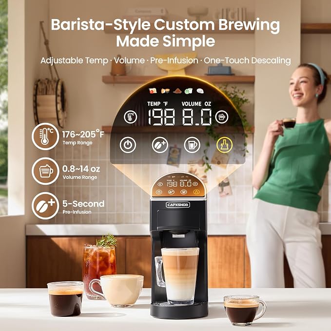 Magician2 Mini 5-in-1 Coffee Maker & Machine for Pods & Grounds, LED Touch | Fits K Cup/Nespresso/Dolce Gusto & ESE Pods,Touchscreen & Pre-infusion,Adjustable Temp/Volume,For Kitchen/Office/Dorm,20Bar - Image 4