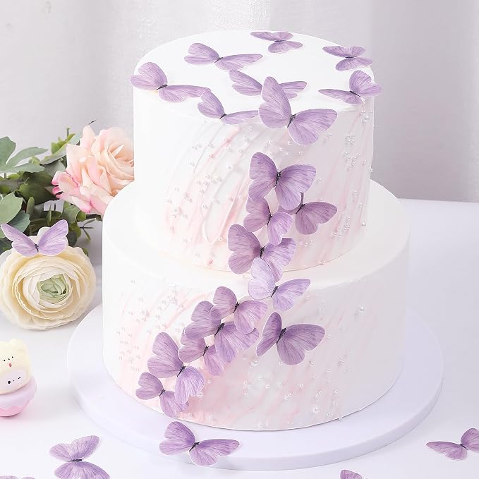 YOcity 58Pcs Edible Butterflies Cake Toppers Edible Butterfly Cupcake Toppers Wafer Paper Butterflies Edible Butterfly Cake Decorations for Wedding Birthday Party Cupcakes Decorating - Image 5