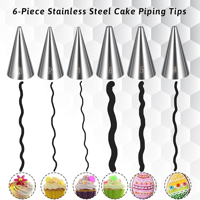 6 Pcs Round Piping Tips Set, Stainless Steel Icing Tips Cupcake Frosting Nozzles Small Cake Decorating Piping Tip Cake Writing Icing Tool Pastry Dispensers Supplies for Baking Cookies Puff Cream