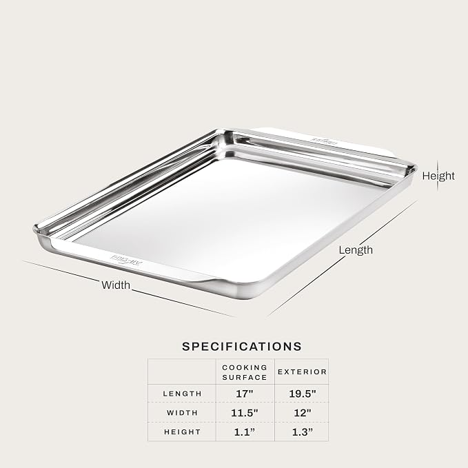 All-Clad Stainless Steel Baking Half Sheet Pan 11.5" x 17" - Tri-ply Bonded for Consistent Baking- (Roast, Bake Cookies, Brownies and More) Professional Stainless Steel Bakeware - Image 2