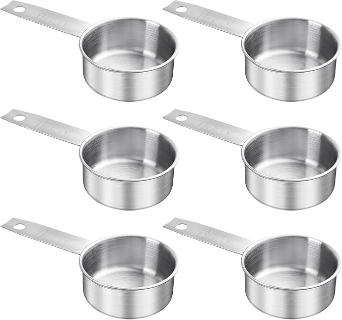 6 pcs 1/4 Measuring Cup, Stainless Steel Measuring Cups, Single Engraved Marking Measuring Scoop Cups, Metal Measuring Cup for Kitchen Baking & Cooking