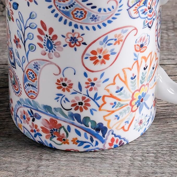 Maison d' Hermine Coffee Mug with Handles Tea Cups (12 Ounce, Pack of 1) | Fine Bone China Coffee Mugs for Hot Beverages Cappuccino Latte Home Restaurant Hotel Spring Summer -Indian Floral - Paisley - Image 7