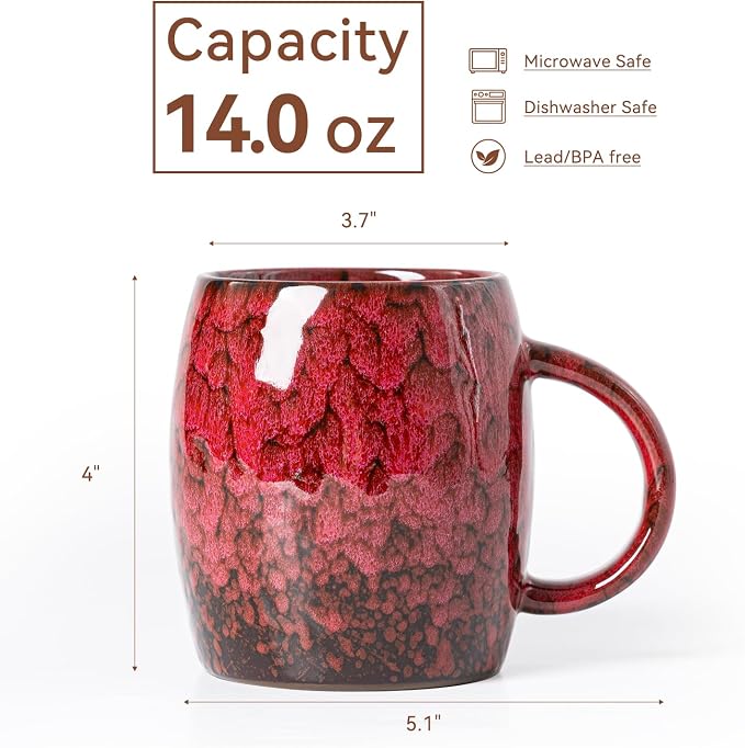 Rustic Red Ceramic Coffee Mug 14oz - Handcrafted Artisan Mug with Comfortable Handle, Unique Design for Coffee Lovers, Dishwasher Safe - Image 6