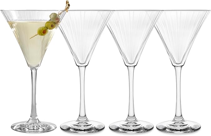 Libbey Paneled Martini Glasses Set of 4, 9.5 Oz Fine Ribbed Modern Martini Glasses, Dishwasher Safe Martini Cocktail Glasses for Cocktail Parties by Libbey
