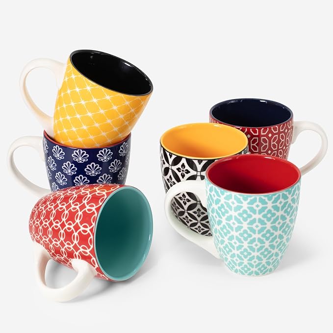 DOWAN Coffee Mugs Set of 6, 10 oz Porcelain Mugs, Cappuccino Cups, Ceramic Tea Cups with Handle for Men Women, Mug Gift Set, Housewarming Wedding Gift by DOWAN