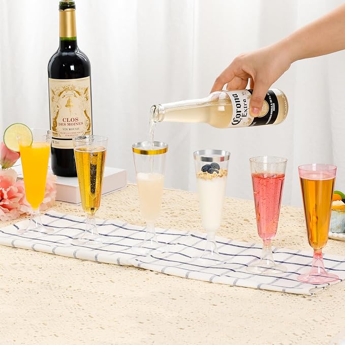 SUREHOME Champagne Flutes Plastic 40 Pcs Gold Glitter Champagne Glasses Disposable Mimosa Glasses Sparkle Clear Acrylic Wedding Toasting Cocktail Cups Bulk for Bridal Shower Birthday Party Supplies - Image 5