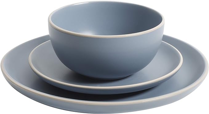 Gibson Home Rockaway 12-Piece Round Stoneware Dinnerware Set, Service for 4 – Blue Plates and Bowls, Microwave & Dishwasher Safe - Image 3