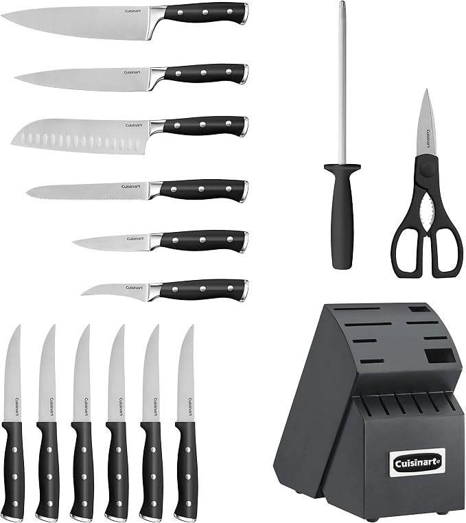 Cuisinart 15-Piece Knife Set with Block, High Carbon Stainless Steel, Forged Triple Rivet (Black/Black) - Image 3