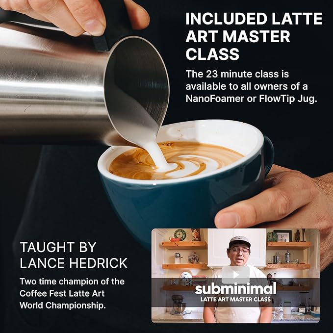 Subminimal FlowTip Handless Jug - Stovetop Milk Frothing, Foaming Pitcher for Barista-Style Coffee - Cappuccino & Latte Art Pouring Jug with Heat Resistant Handle - Coffee Lover Gifts - 450ml, White