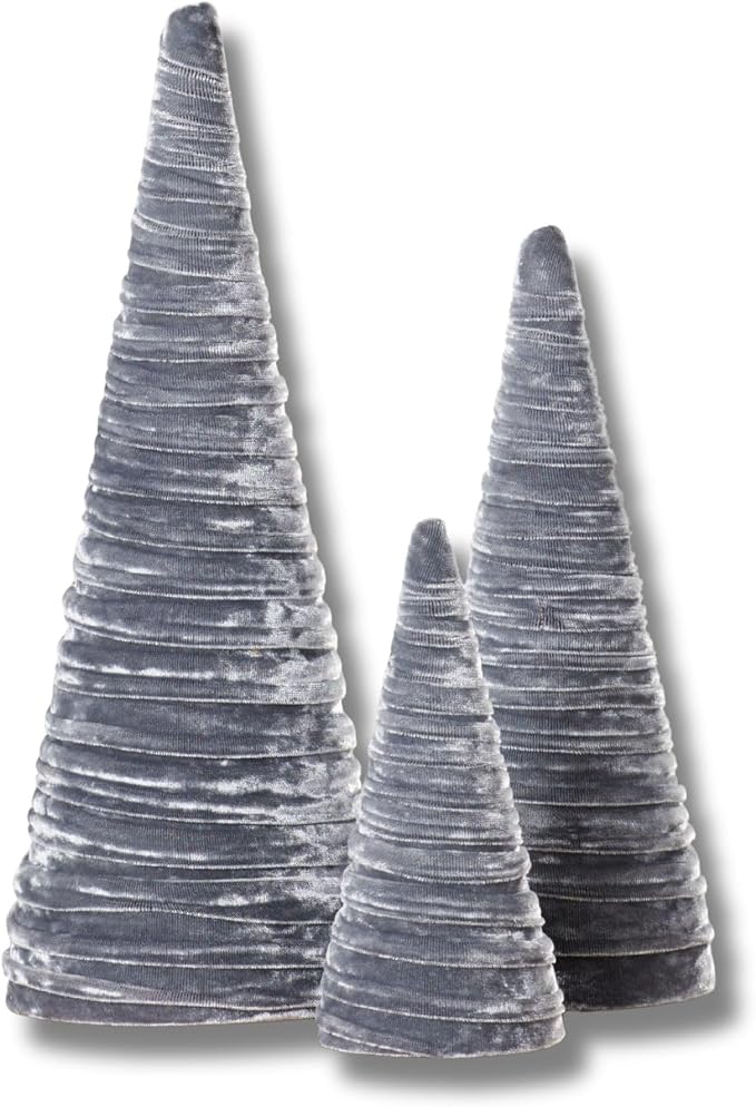 Your Heart's Content Silver Velvet Trees Set of 3, Elegant Bookshelf Accent, Modern Glam Wedding Decor, Valentine Mantel, Artisan Farmhouse, Tabletop Tree (Silver) by YourHeartsContent