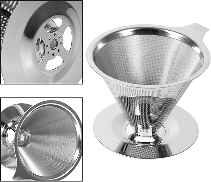 Atyhao Stainless Coffee Dripper, Mesh Filter Cup Stand, Easy to Use, Washable and Reusable, Lightweight and Compact, for Home or Office Use