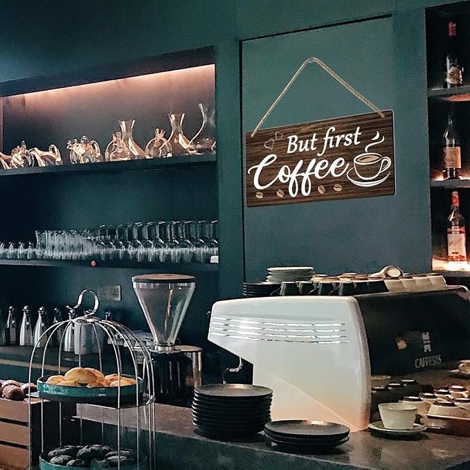 But First Coffee Sign - Wooden Coffee Bar Art, 6 x 12 Inch - Image 7