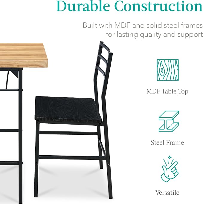 Best Choice Products 3-Piece Modern Dining Set, Space Saving Dinette for Kitchen, Dining Room, Small Space w/Steel Frame, Built-in Storage Rack - Oak/Black - Image 6