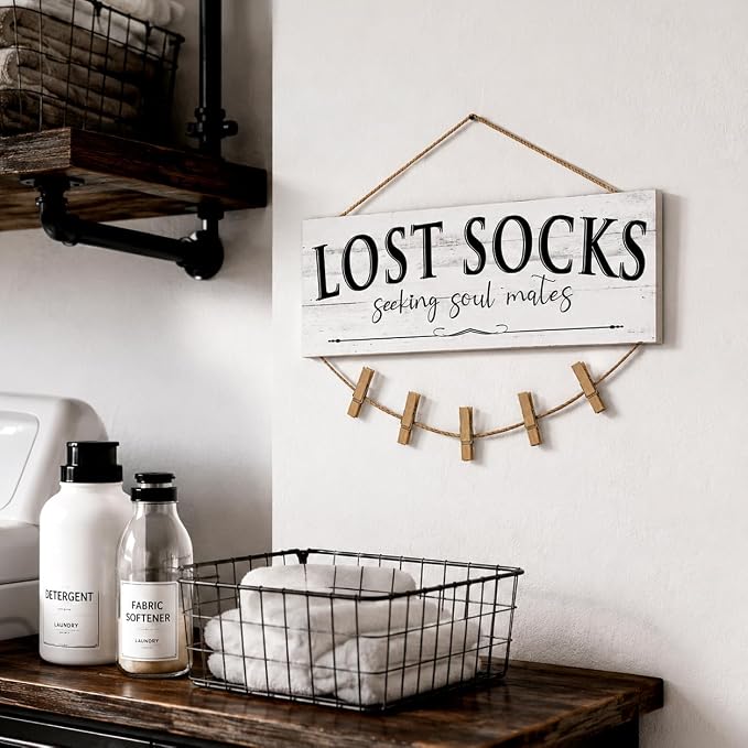Laundry Room Signs Wall Decor: Lost Socks Sign - Seeking Soul Mates Quotes Funny Laundry Signs Rustic Farmhouse Laundry Room Door Sign Canvas Prints Wall Plaques Hanging Decor 6" x 14.5" - Image 9