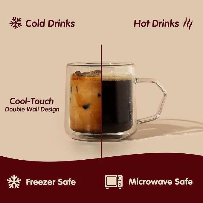 Double Wall Glass Coffee Mugs with Handle, 10oz Insulated Borosilicate Clear Cups for Latte Cappuccino Espresso Tea, Set of 4 - Image 4