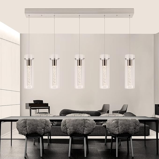 Dimmable Kitchen Pendant Lights, Brushed Nickel Remote Control led Pendant Lighting,3D Modern Pendant Light for Kitchen Dinning Room, Living Room, Corridor, Cafe bar, Club, Restaurant - Image 6