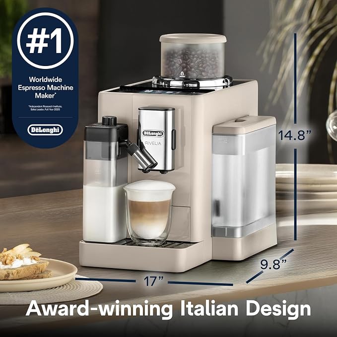 De'Longhi Rivelia Automatic Espresso Machine, Grinder, Milk Frother, Beige | #1 Worldwide Espresso Machine Maker, Removable Bean Hoppers, 18 One-Touch Recipes, Milk Frother, 4 Unique Colors - Image 7