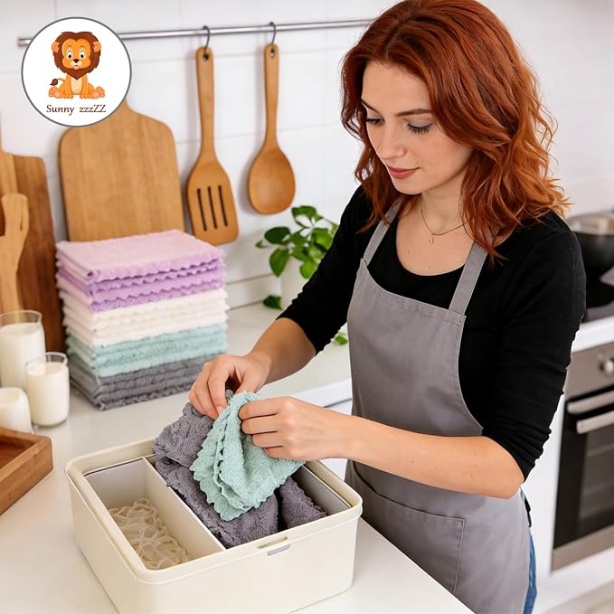 24 Pack Kitchen Dishcloths - Does Not Shed Fluff - Reusable Dish Towels, Dish cloths, Super Absorbent Coral Fleece Cleaning Cloths, Nonstick Oil Washable Fast Drying, 7 x 9 Inch (Multicolor) | Reusable Coral Fleece Cloths Washable Fast Drying and Easy ... - Image 3