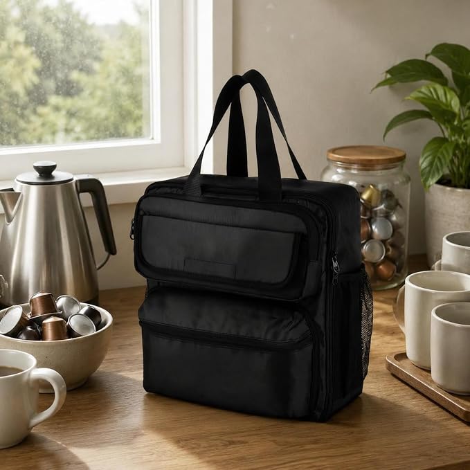 Coffee Machine Pouch Carry Case Bag Organizer Tote With Handles And Zippered Pockets Nylon Oxford Construction For Single Serve Brewer Storage Home Gift Giving - Image 3