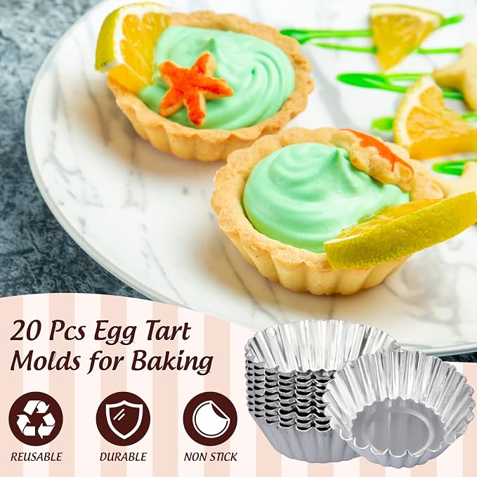 20 Pack Egg Tart Shell Pans, 2.8 x 0.8in Mini Aluminum Cupcake Pans Pie Cookie Muffin Tins Reusable Baking Mold Cups - Image 3