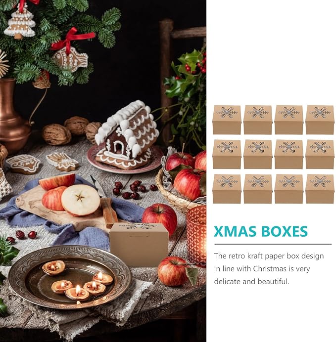 GARVALON 25pcs Kraft Paper Dessert Packing Boxes with Window, Lightweight and Sturdy Christmas Gift Boxes for Biscuits and Puddings, for Festival Decorating and Party Decorations - Image 6