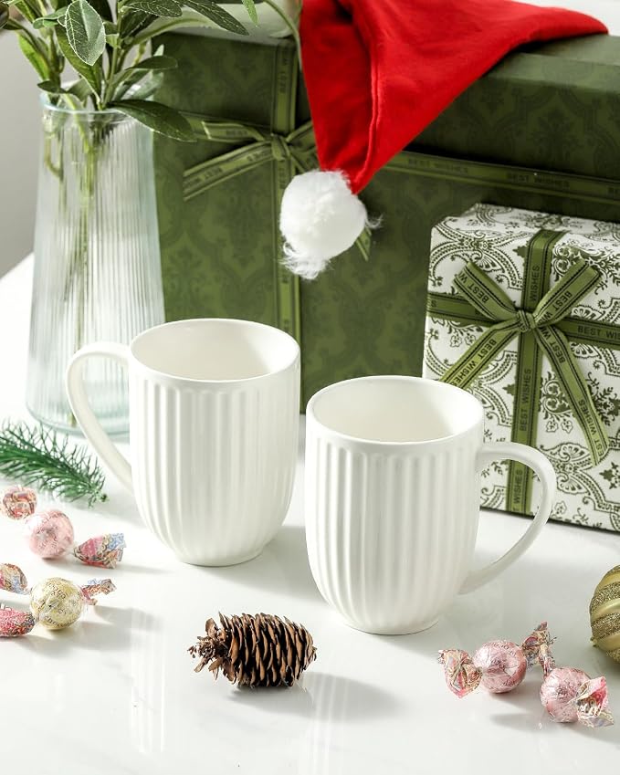 HASENSE Ceramic Coffee Mugs Set of 6, 16 Oz Large Ribbed Coffee Cups with Big Handle, Unique Modern Style White Latte Mugs for Tea,Cocoa,Milk,Cappuccino, Microwave & Dishwasher Safe - Image 7