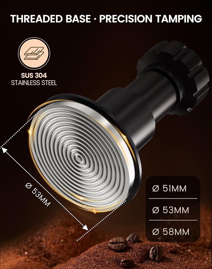 Eespresso Hand Tampers 53mm-Spring-Loaded Barista Coffee Tamper with Click Sound Feedback | Self-Leveling | 100% Stainless Steel Ripple Base, Fits 54mm Breville Sage Portafilters