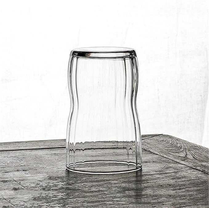 Tea Cup Clear Lead-free Drinking Glasses Ribbed Glassware Water for Cocktails(Large) - Image 5