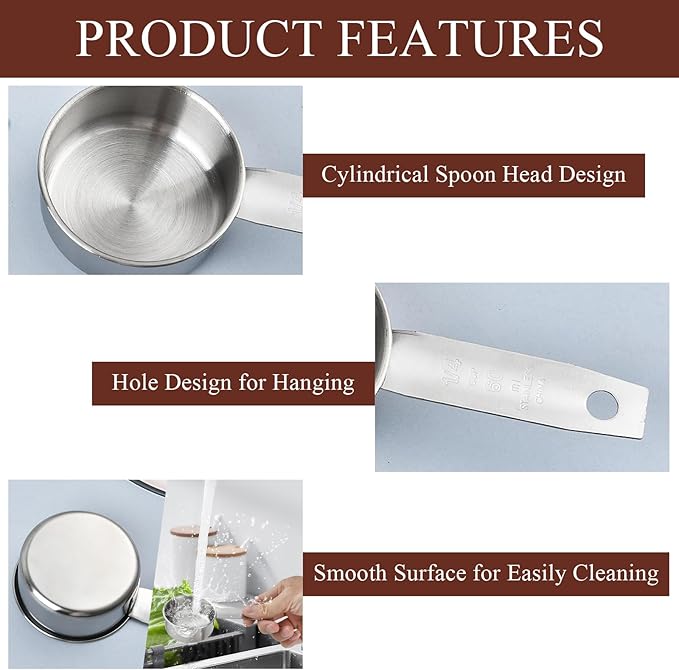 6Pcs Stainless Steel Measuring Cup, 1/4 Cup - 60ml Metal Measuring Cup, Comfortable Hand Feeling Measuring Scoops for Coffee Cooking Baking Kitchen