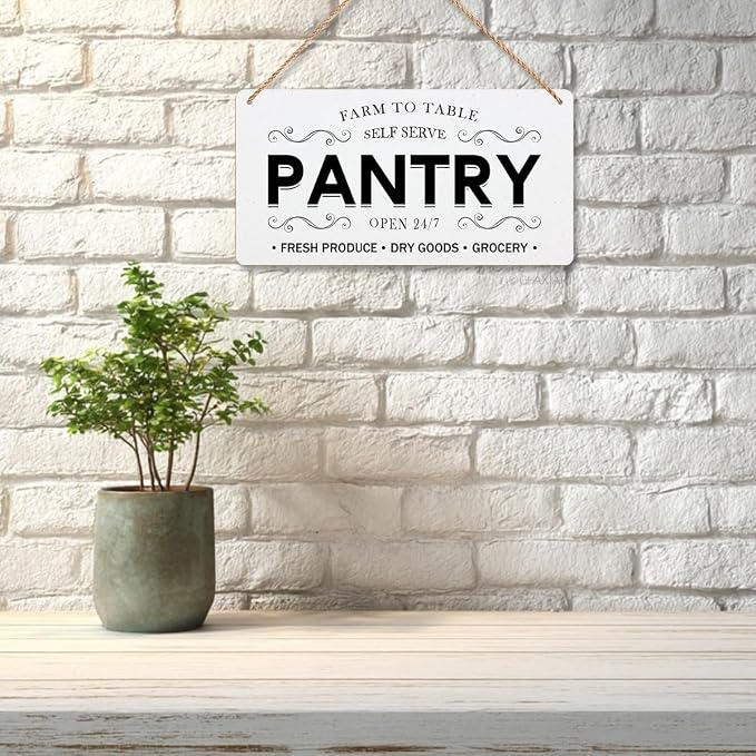Pantry Sign Rustic Wall Art Print Wooden Signs Funny Home Decor Vintage Poster Retro Hanging Plaque for Farmhouse Kitchen Cafe Bar Grocery Coffee Corner 10x5 Inch (White) - Image 3
